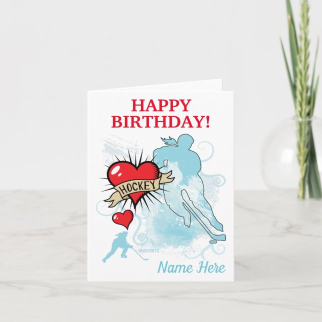 Women's Girls Personalised Hockey Birthday Heart Card (Front)