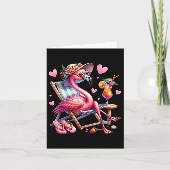Womens Girls Pink Flamingo Beach Palm Tree Cute Fl Card (Front)