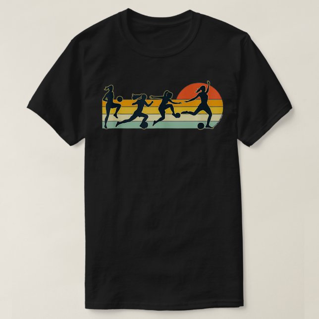 Womens Girls Soccer Players Retro Sunset  Soccer  T-Shirt (Design Front)