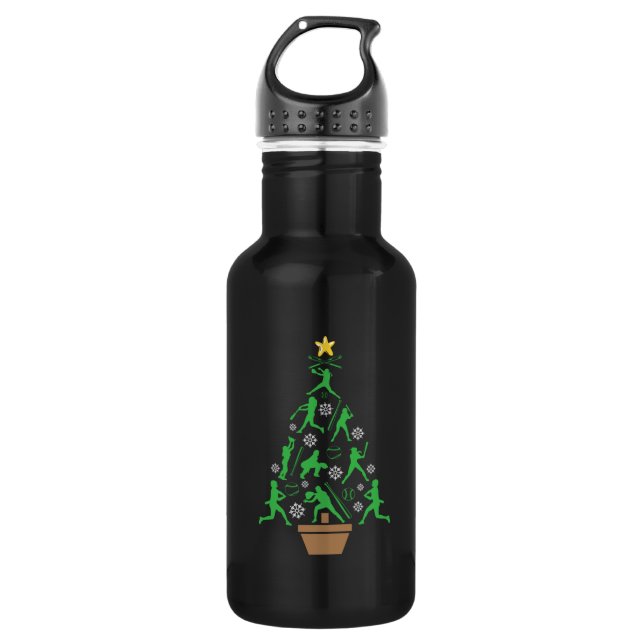 Women's Girls Softball Christmas Tree 532 Ml Water Bottle (Front)