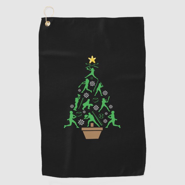 Women's Girls Softball Christmas Tree Golf Towel (Front)
