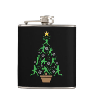 Women's Girls Softball Christmas Tree Hip Flask