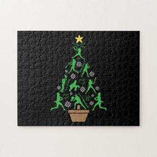 Women's Girls Softball Christmas Tree Jigsaw Puzzle