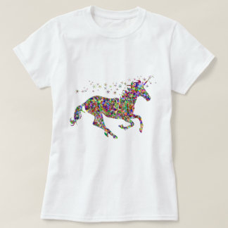 Womens Girls T-Shirt Colourful Mosaic Unicorn
