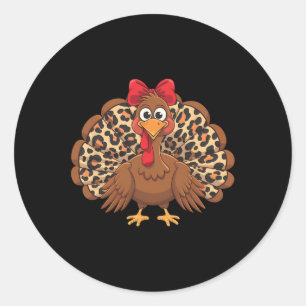 Womens Girls Thanksgiving Leopard Turkey Autumn Fa Classic Round Sticker