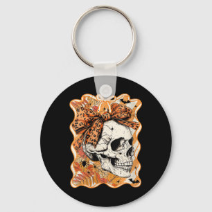 Womens Girly Halloween Skull Coquette Bow Autumn S Key Ring