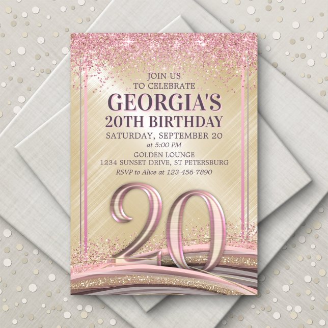 Womens Glam 20th Birthday Invitation (Creator Uploaded)