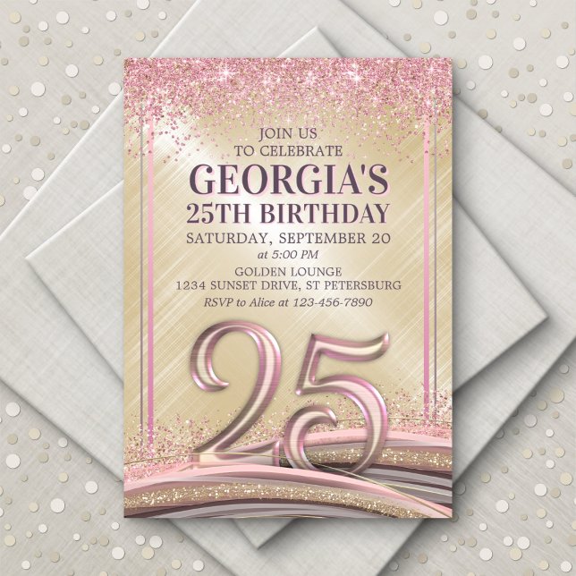Womens Glam 25th Birthday Invitation (Creator Uploaded)