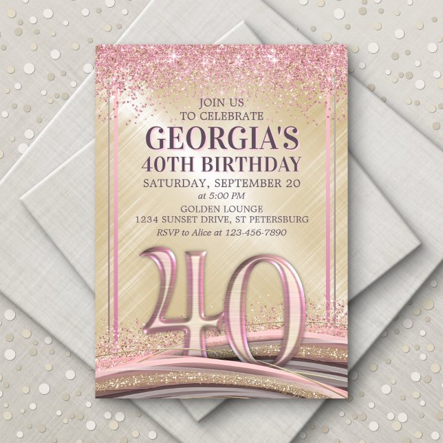 Womens Glam 40th Birthday Invitation (Creator Uploaded)