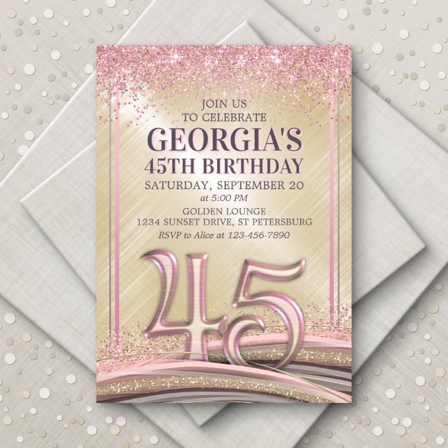 Womens Glam 45th Birthday Invitation (Creator Uploaded)