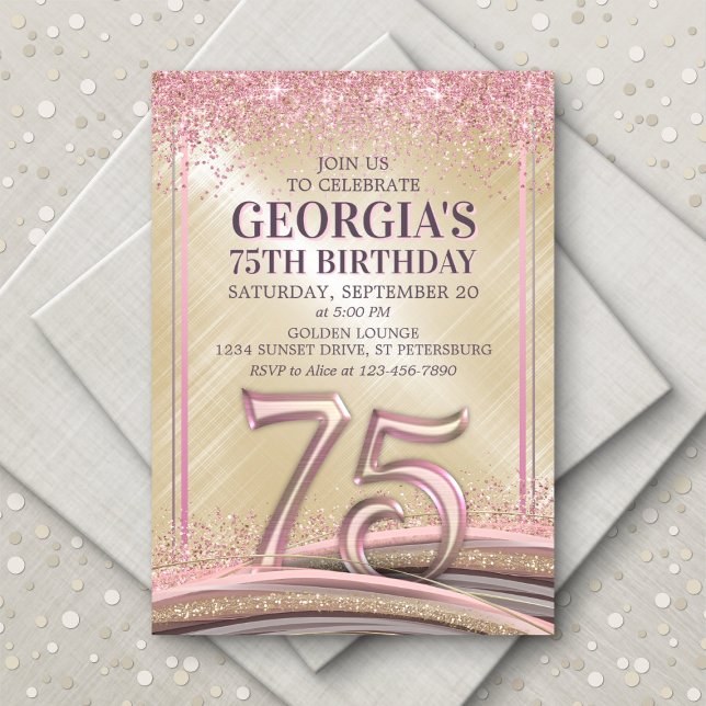 Womens Glam 75th Birthday Invitation (Creator Uploaded)