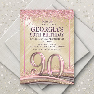 Womens Glam 90th Birthday Invitation