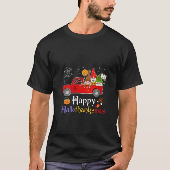 Womens Gnome Halloween Thanksgiving Christmas Happ T-Shirt (Front)
