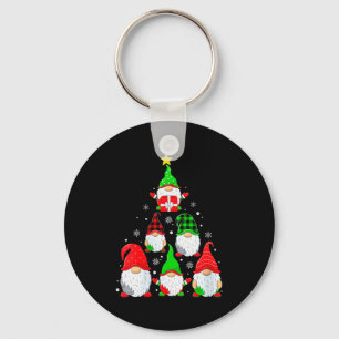 Womens Gnomes Christmas Tree Pajamas Funny Gnome H Key Ring