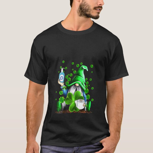 Womens Gnomes Hodling Mask And Toilet Shamrock St  T-Shirt (Front)