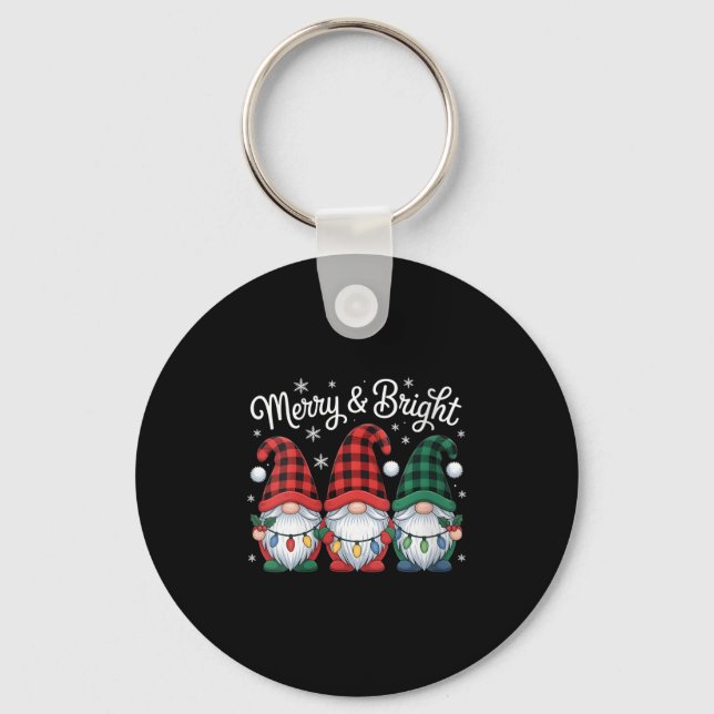 Womens Gnomes Merry And Bright Christmas Lights Bu Key Ring (Front)