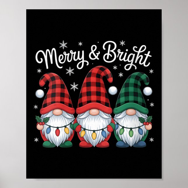 Womens Gnomes Merry And Bright Christmas Lights Bu Poster (Front)
