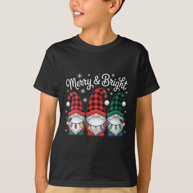 Womens Gnomes Merry And Bright Christmas Lights Bu T-Shirt (Front)