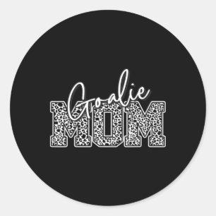 Women's Goalie Hockey Mom White Leopard Print  Classic Round Sticker