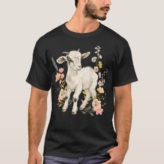 Womens Goat Vintage Flowers Floral Farm Animal Far T-Shirt