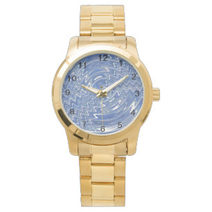 Women's gold watch with blue psychedelic pattern