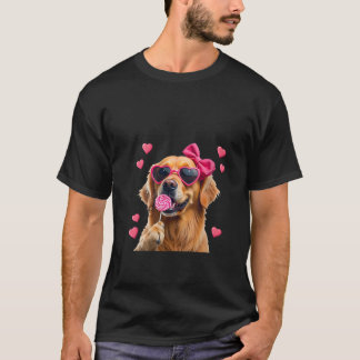 Womens Golden Retriever Bubble Gum Coquette Bow Cu T-Shirt