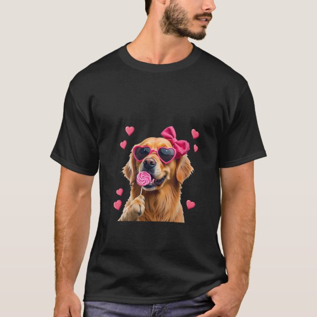 Womens Golden Retriever Bubble Gum Coquette Bow Cu T-Shirt (Front)