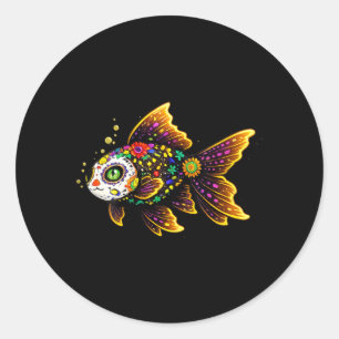 Womens Goldfish Mexican Sugar Skull Calavera Viva Classic Round Sticker