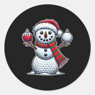 Womens Golf Ball Snowman Funny Merry Christmas Day Classic Round Sticker