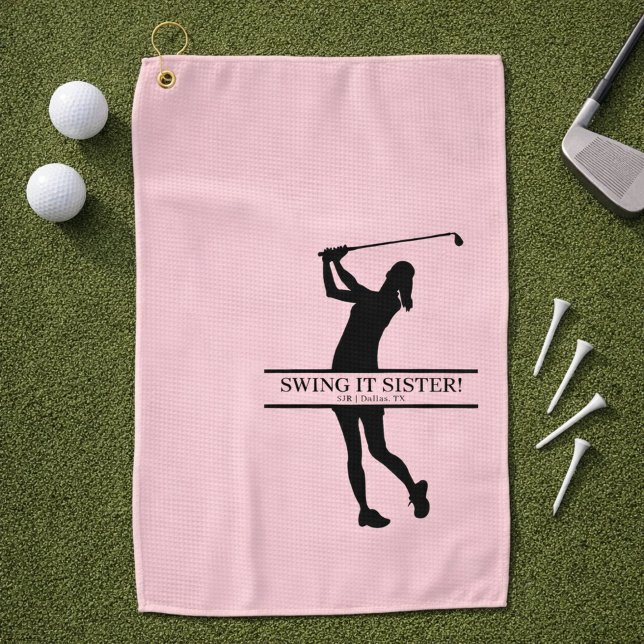 Womens Golf Silhouette Personalised Monogram City Towel (Personalize with Initials, City and State.  Change the caption too, if you wish!)