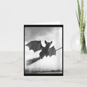 Womens Gothic Chihuahua Witch Broom Bat Wings Card