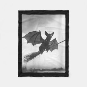 Womens Gothic Chihuahua Witch Broom Bat Wings Fleece Blanket