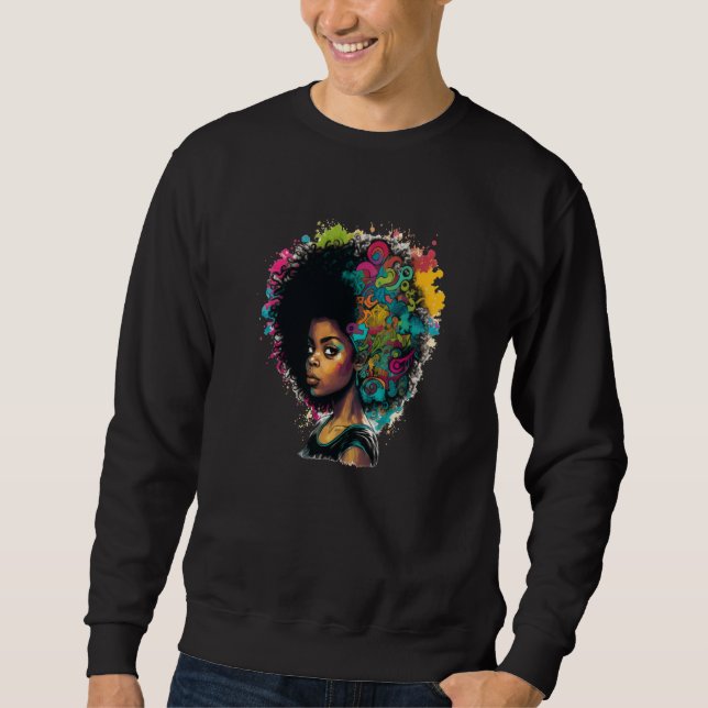 Womens Graffiti Afro Black Women African American  Sweatshirt (Front)