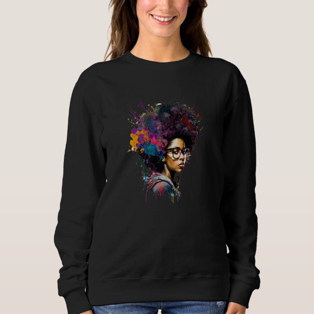 Womens Graffiti Afro Black Women African American  Sweatshirt (Front)