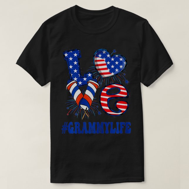 Womens Grammy Love USA Flag Grandma 4th of July Fa T-Shirt (Design Front)