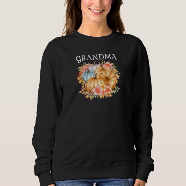 Womens Grandma Colorful Pumpkins Fall Autumn Flowe Sweatshirt (Front)