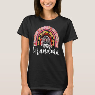 Womens Grandma Floral Leopard Rainbow Messy Bun Mo T-Shirt