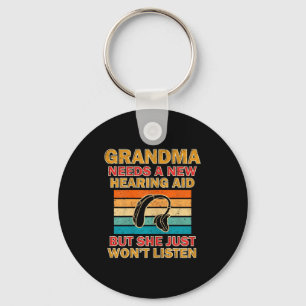 Womens grandma needs new hearing aid deaf awarenes key ring
