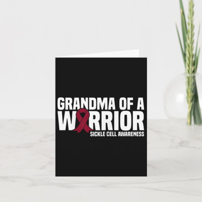 Womens Grandma Of A Warrior Burgundy Ribbon Sickle Card (Front)