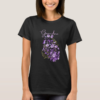 Womens Grandma Purple Flower Bouquet With Butterfl T-Shirt