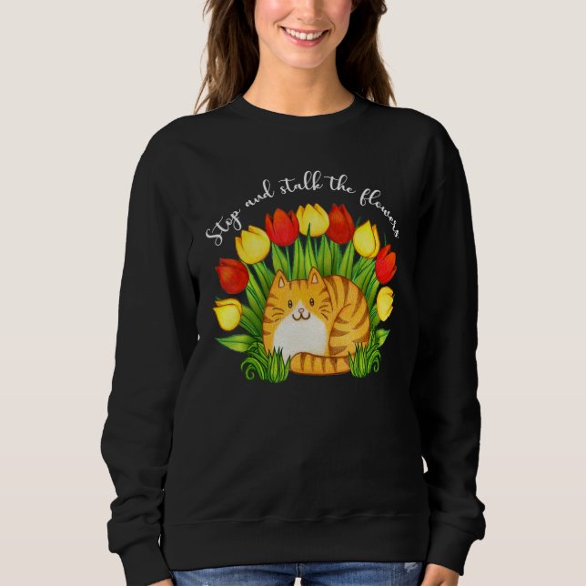 Women's Graphic Cat Mom Garden Flowers  Cat 1 Sweatshirt (Front)