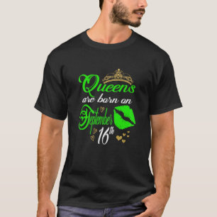 Womens Green Lip Print Queens Are Born On Septembe T-Shirt