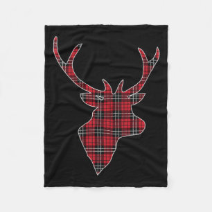Womens Green Red Buffalo Plaid Deer Reindeer Head Fleece Blanket