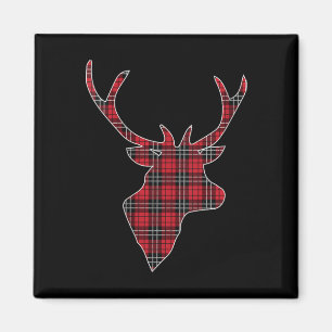 Womens Green Red Buffalo Plaid Deer Reindeer Head Magnet