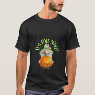 Womens Green Striped Pumpkin Gnome Fall Autumn Hal T-Shirt