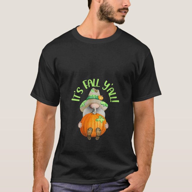 Womens Green Striped Pumpkin Gnome Fall Autumn Hal T-Shirt (Front)