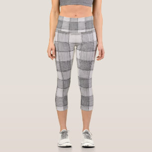 Women's Grey and White Gingham Capri leggings