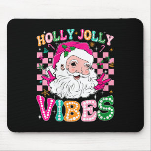 Womens Groovy Cute Santa Claus Christmas Vibes Xma Mouse Pad