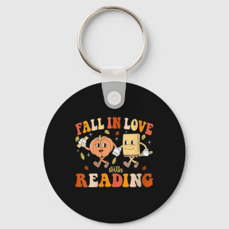 Womens Groovy Fall In Love With Reading Thanksgivi Key Ring