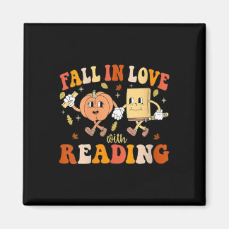 Womens Groovy Fall In Love With Reading Thanksgivi Magnet